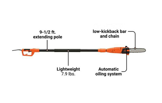 Cưa điện 6,5A 2,65m Máy cưa điện 10 inch Máy cưa cực điện 9,5Ft cho các nhánh